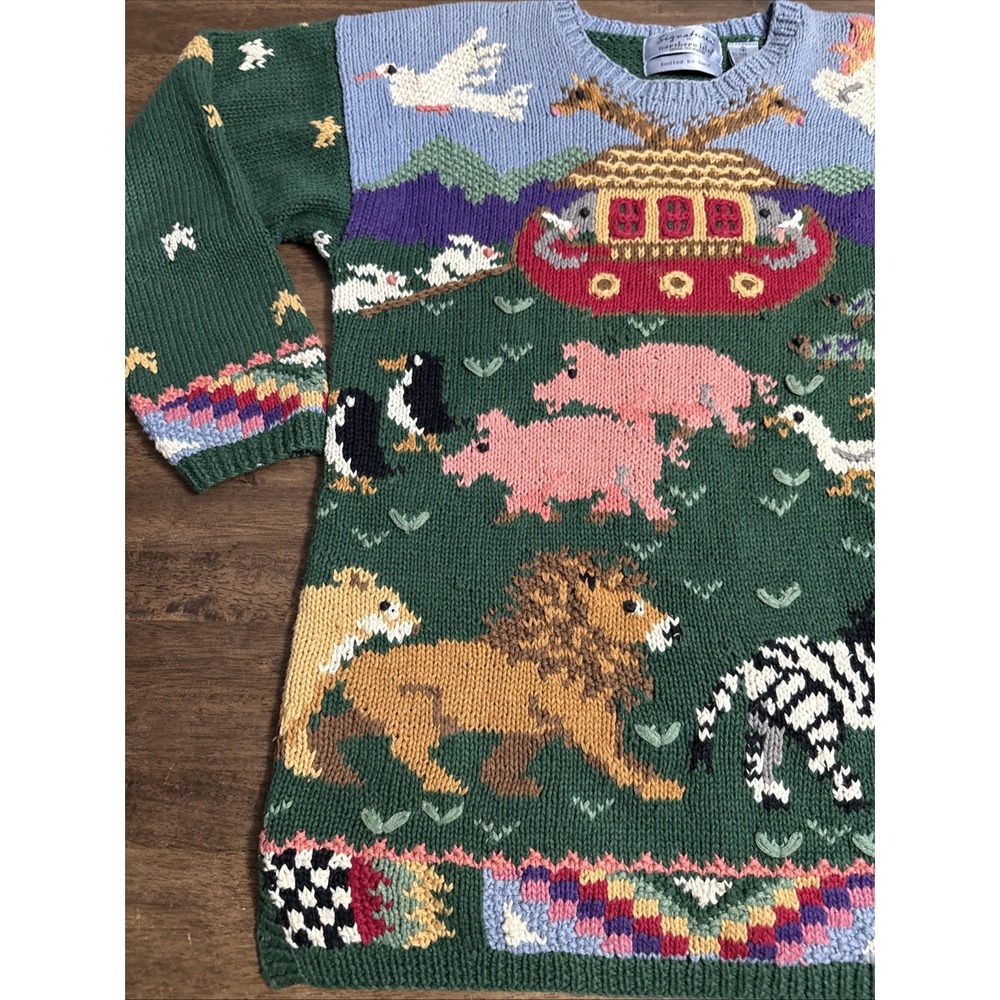 Vtg Northern Isles Noah's Noahs Arc Bible Story Handknit Sweater Small S - Picture 2 of 9